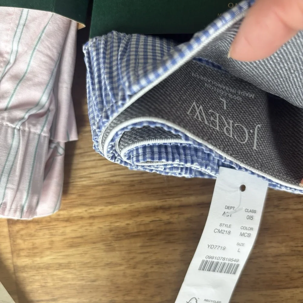 NWT Lot of 2 J Crew Boxer Short Mens Sz L Underwear Check / Striped Cotton Pink